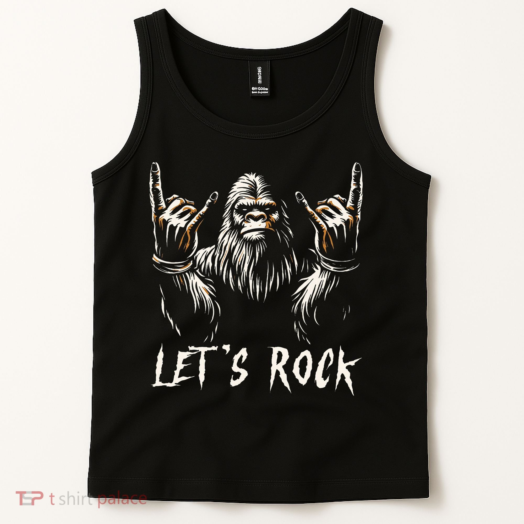 Bigfoot Rock On Funny Sasquatch Rock and Roll Let's Rock Tank Top