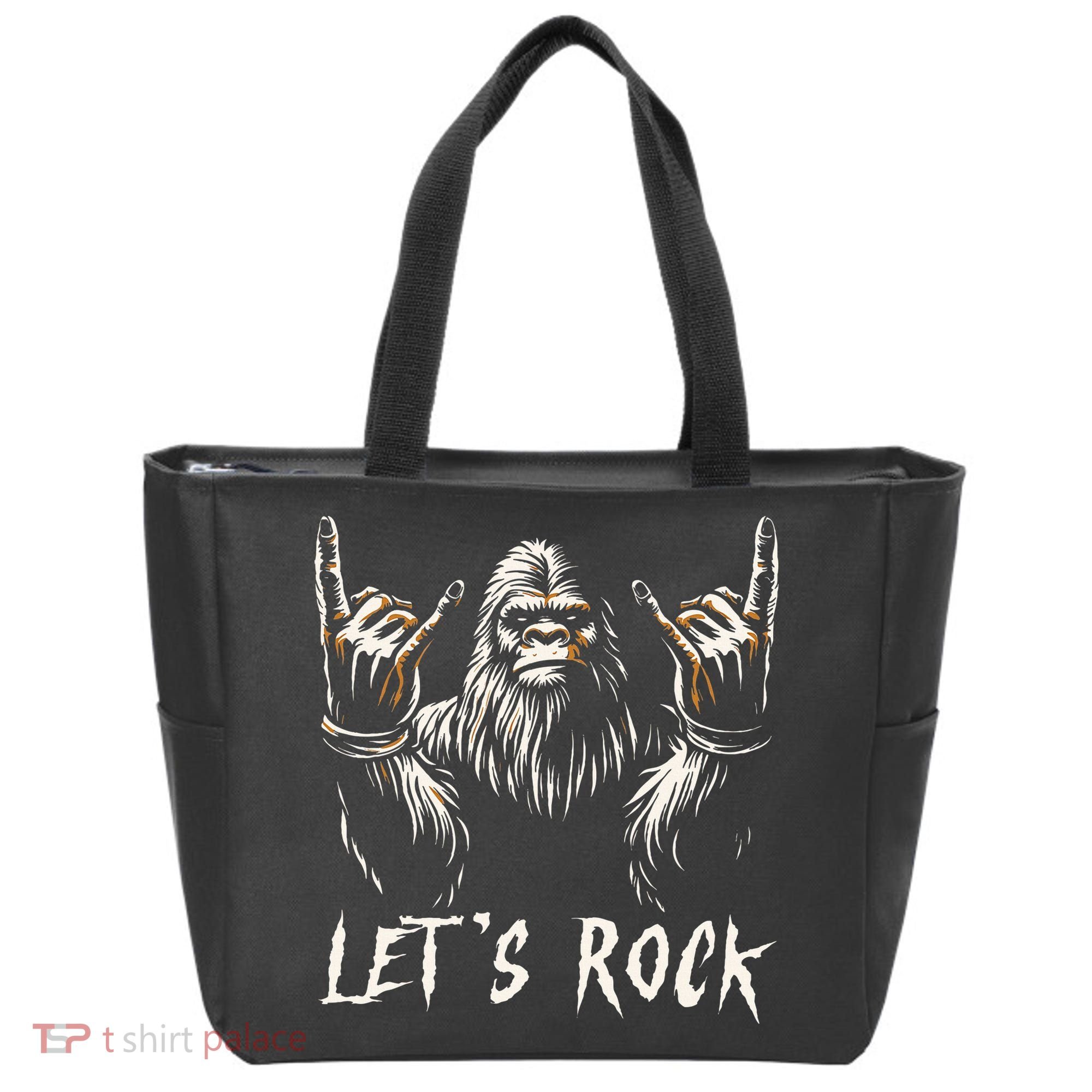 Bigfoot Rock On Funny Sasquatch Rock and Roll Let's Rock Tote Bag