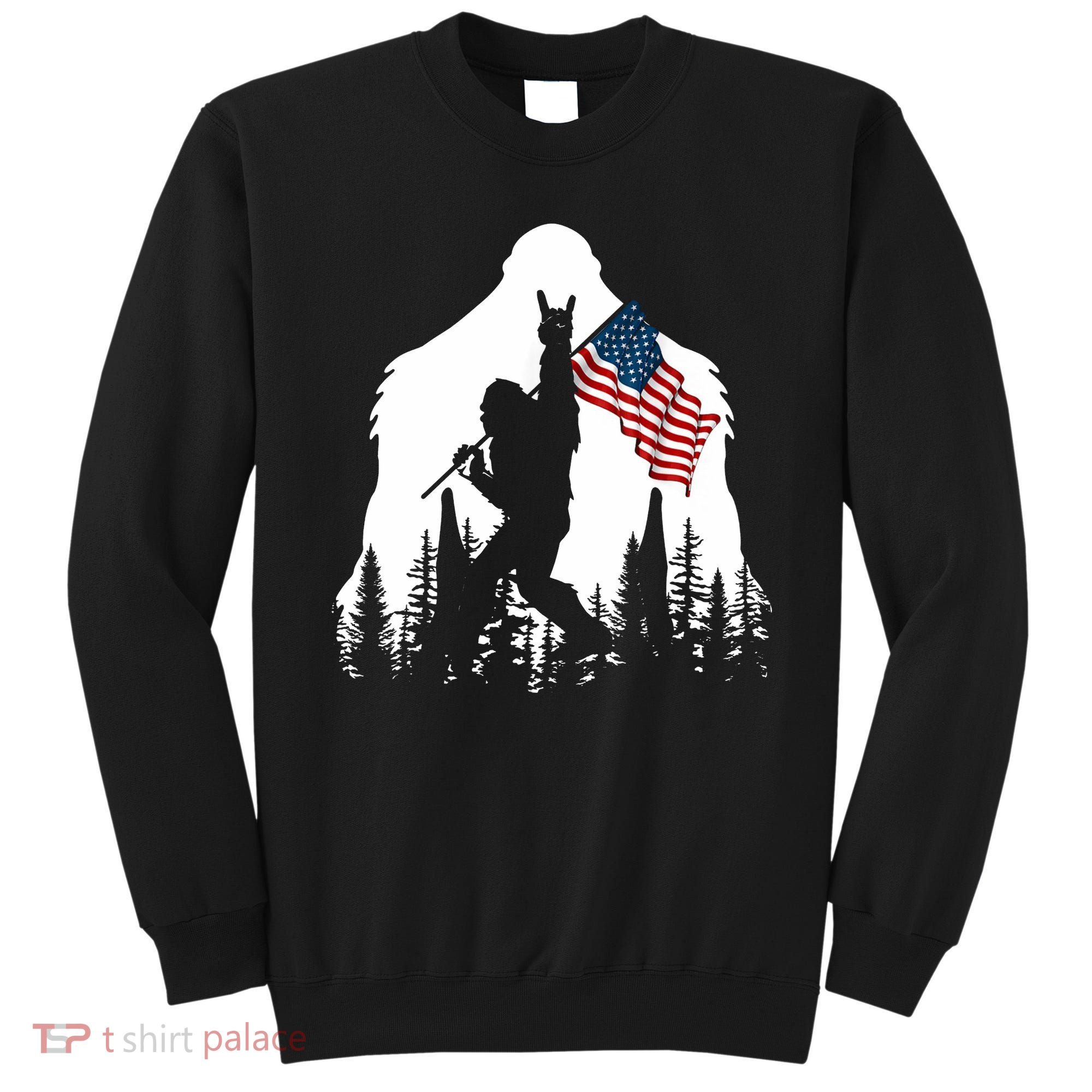 Bigfoot Rock On Hold American Flag Sasquatch Believers Sweatshirt