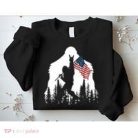 Bigfoot Rock On Hold American Flag Sasquatch Believers Sweatshirt thumb 2