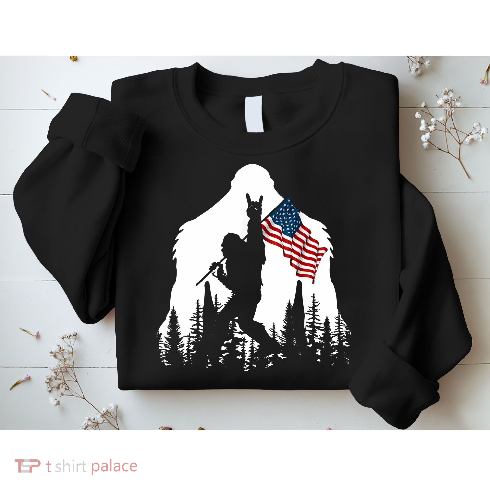 Bigfoot Rock On Hold American Flag Sasquatch Believers Sweatshirt