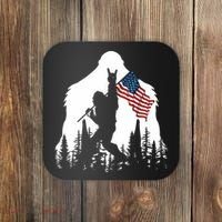 Bigfoot Rock On Hold American Flag Sasquatch Believers Coaster thumb 0