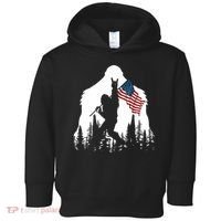 Bigfoot Rock On Hold American Flag Sasquatch Believers Toddler Hoodie thumb 0