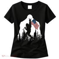 Bigfoot Rock On Hold American Flag Sasquatch Believers Women's T-Shirt thumb 0