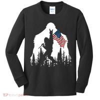 Bigfoot Rock On Hold American Flag Sasquatch Believers Kids Long Sleeve Shirt thumb 0