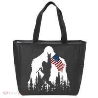 Bigfoot Rock On Hold American Flag Sasquatch Believers Tote Bag thumb 0