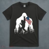 Bigfoot Rock On Hold American Flag Sasquatch Believers T-Shirt thumb 4