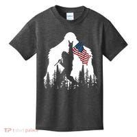 Bigfoot Rock On Hold American Flag Sasquatch Believers Kids T-Shirt thumb 0