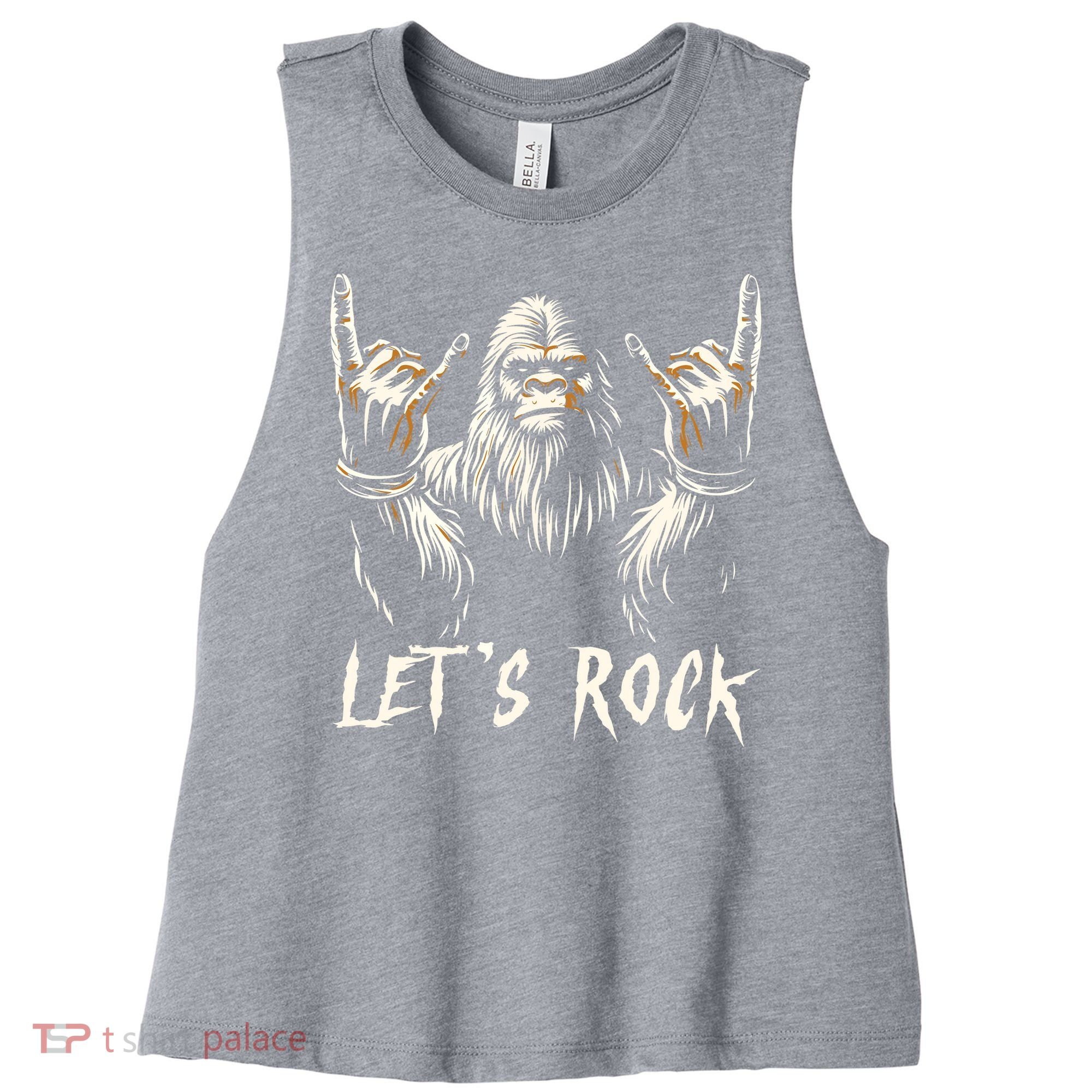 Bigfoot Rock On Funny Sasquatch Rock And Roll LetS Rock Women's Racerback Cropped Tank