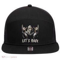 Bigfoot Rock On Funny Sasquatch Rock And Roll LetS Rock 7 Panel Mesh Trucker Snapback Hat thumb 0