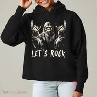 Bigfoot Rock On Funny Sasquatch Rock And Roll LetS Rock Ladies Heavyweight Boxy Pullover Hoodie thumb 0