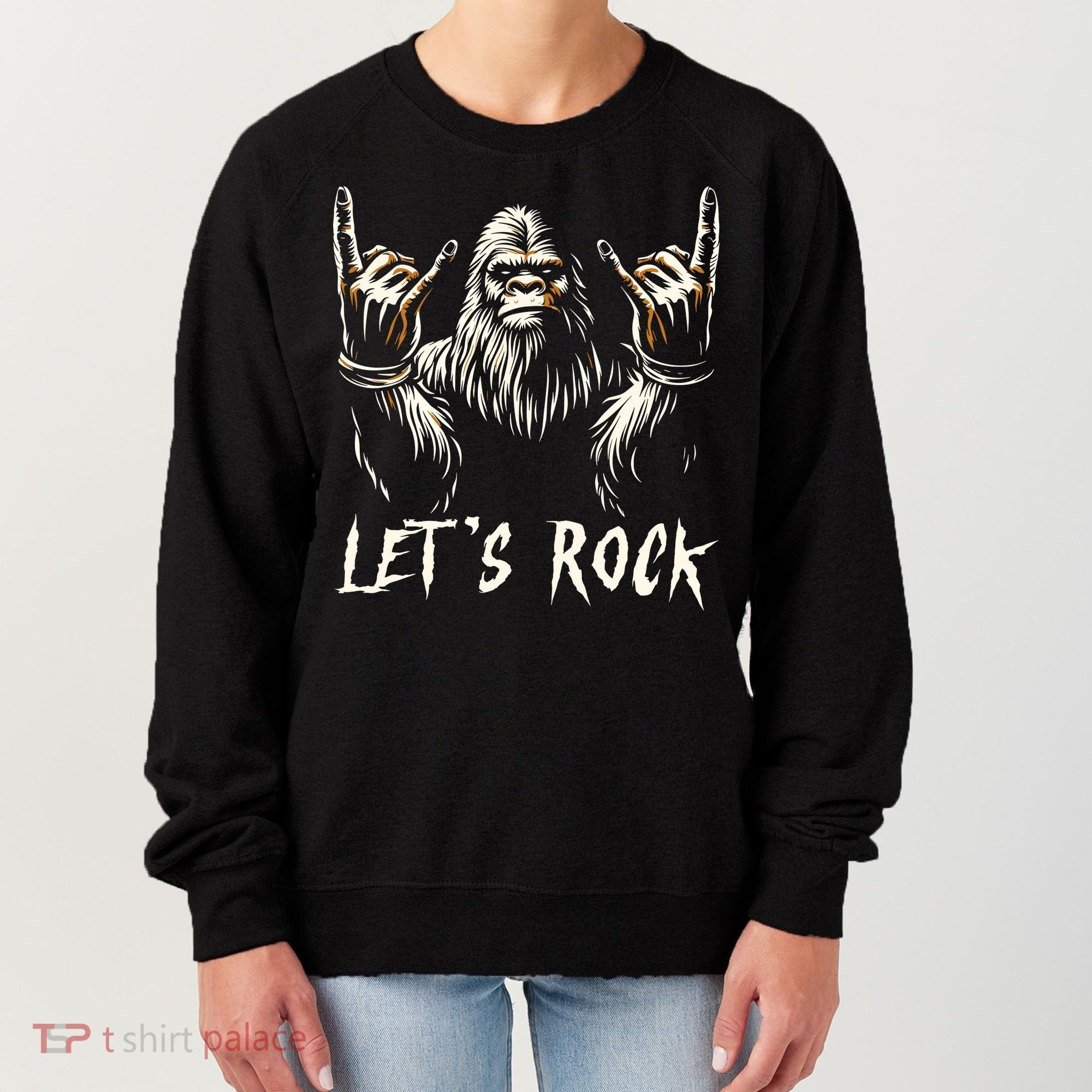Bigfoot Rock On Funny Sasquatch Rock And Roll LetS Rock Women's Sweatshirt