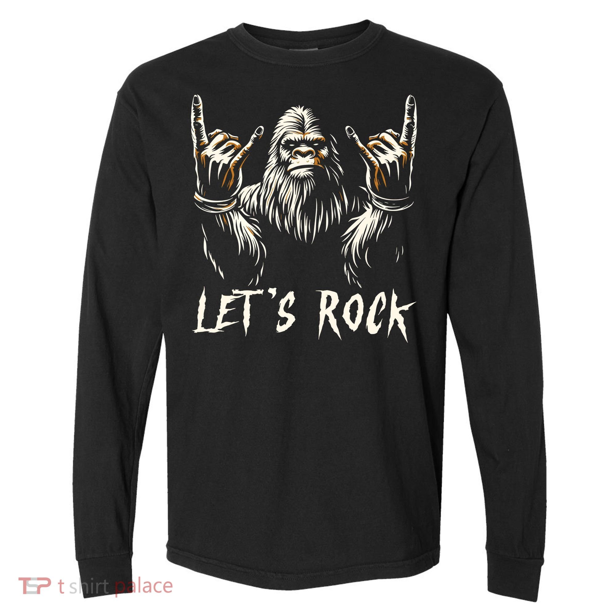 Bigfoot Rock On Funny Sasquatch Rock And Roll LetS Rock Comfort Colors Heavyweight Long Sleeve T-Shirt