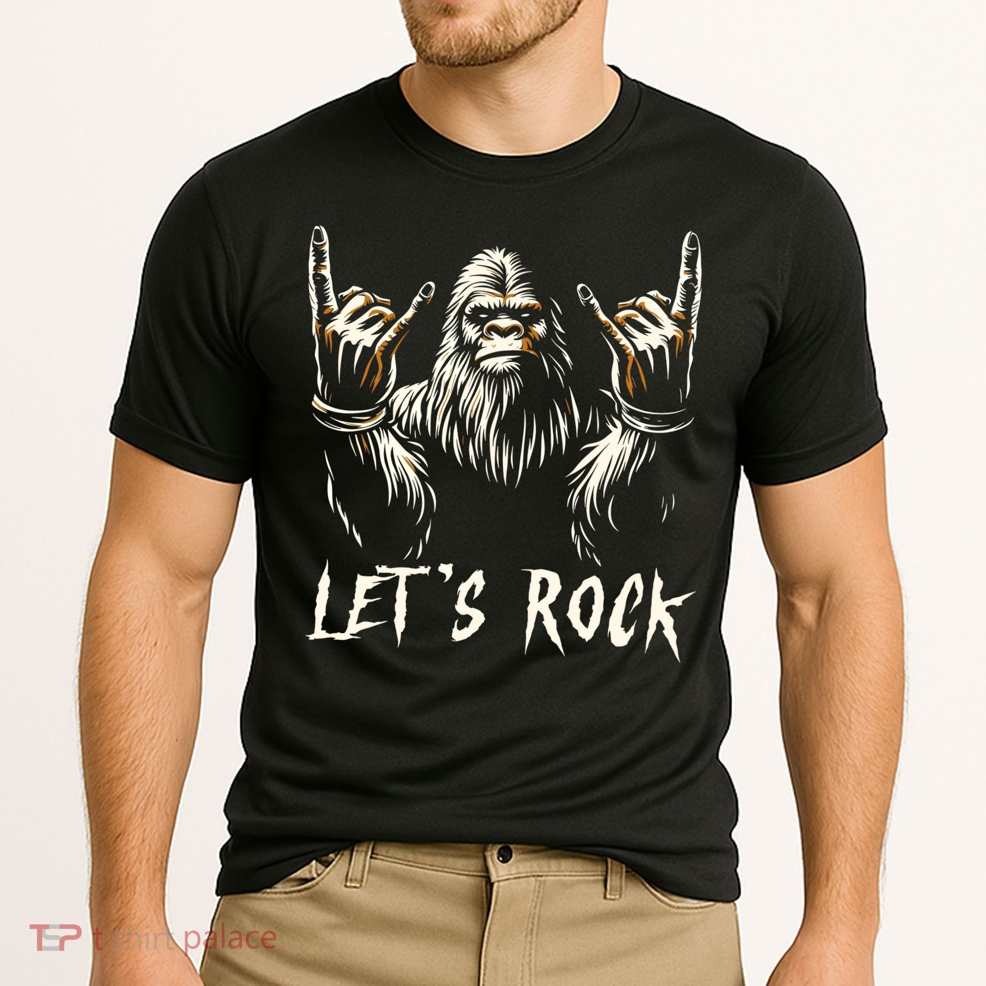 Bigfoot Rock On Funny Sasquatch Rock And Roll LetS Rock Cooling Performance Crew T-Shirt