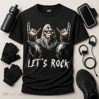 Bigfoot Rock On Funny Sasquatch Rock And Roll LetS Rock Cooling Performance Crew T-Shirt thumb 3
