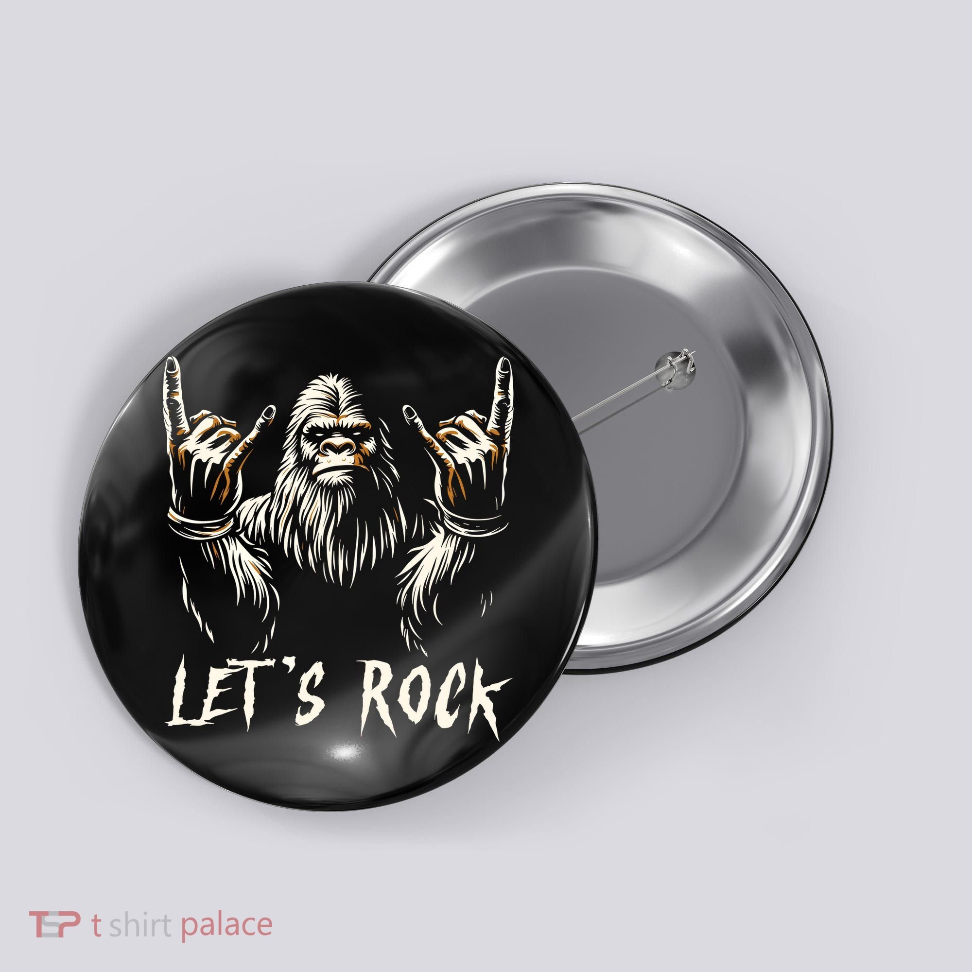 Bigfoot Rock On Funny Sasquatch Rock And Roll LetS Rock Button