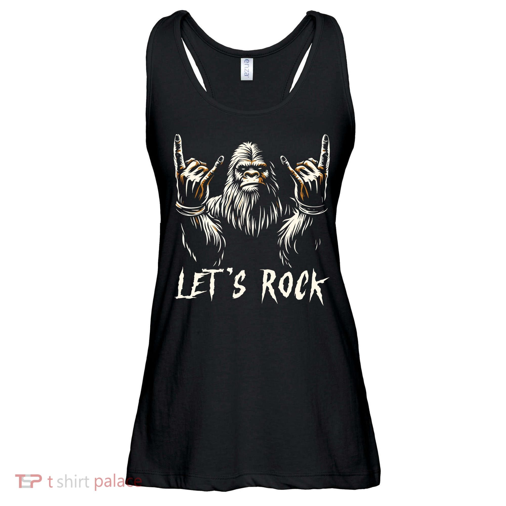Bigfoot Rock On Funny Sasquatch Rock And Roll LetS Rock Ladies Essential Flowy Tank