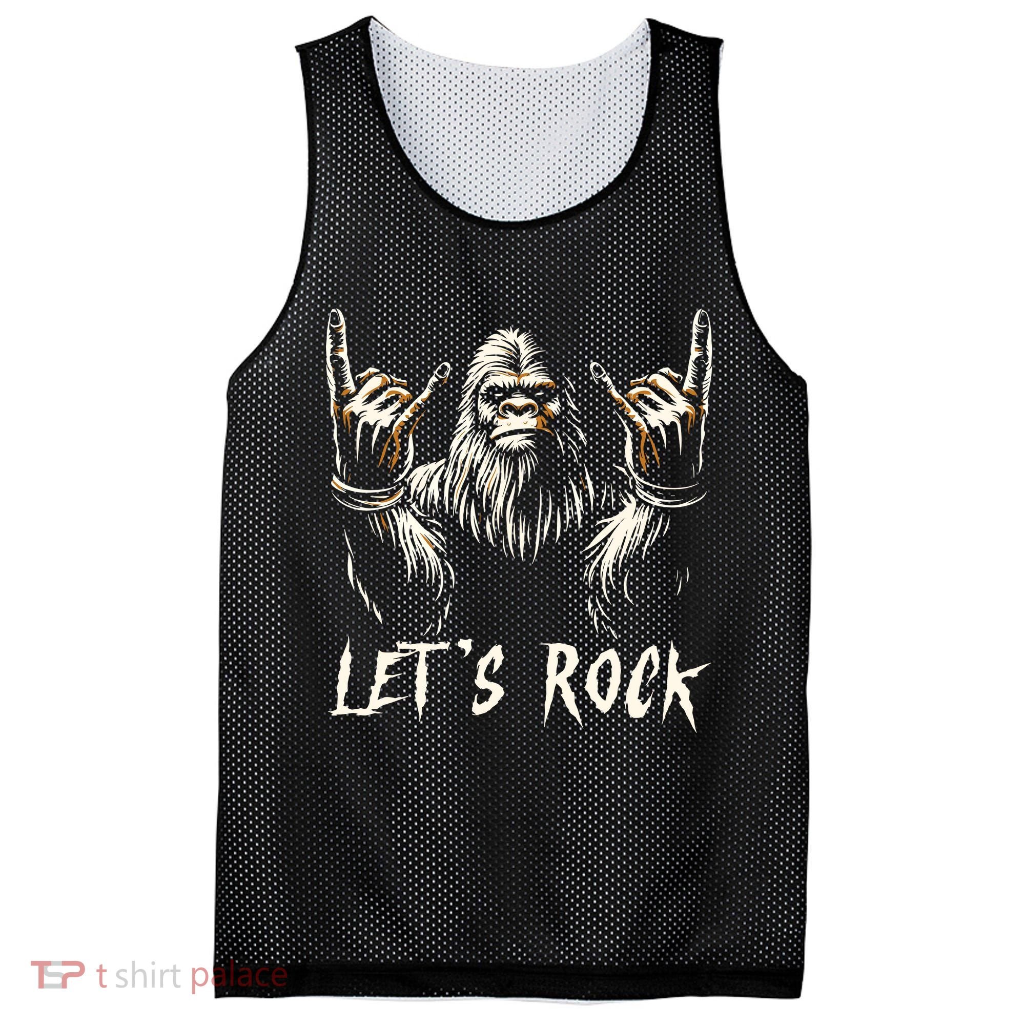 Bigfoot Rock On Funny Sasquatch Rock And Roll LetS Rock Mesh Reversible Basketball Jersey Tank
