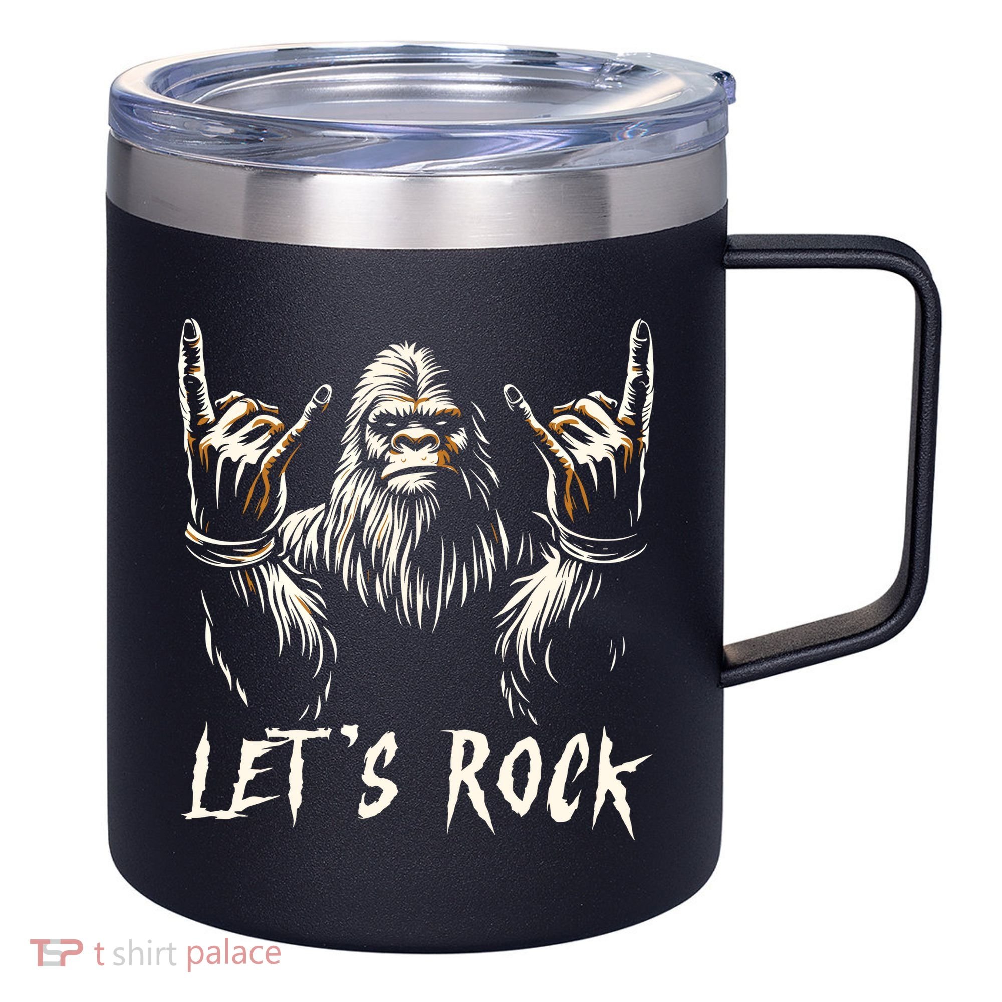 Bigfoot Rock On Funny Sasquatch Rock And Roll LetS Rock 12oz Stainless Steel Coffee Mug