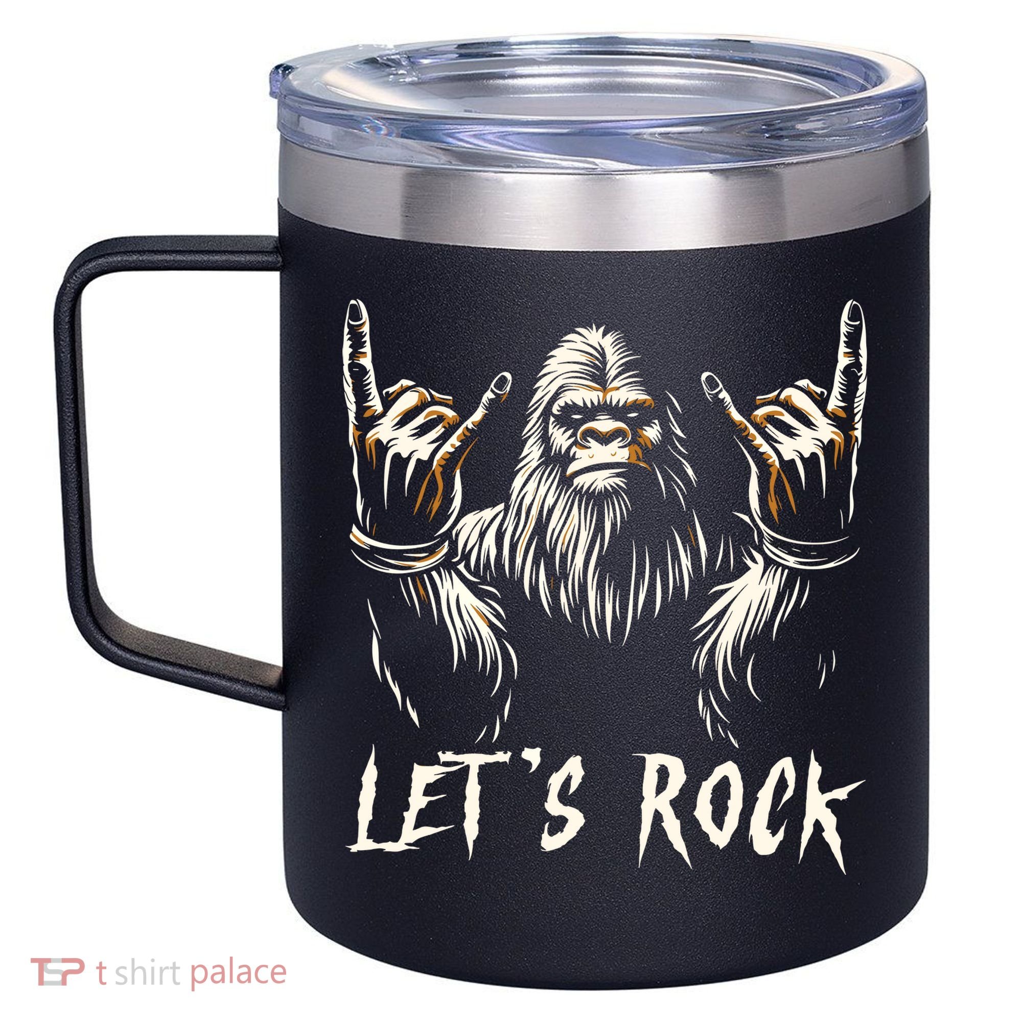 Bigfoot Rock On Funny Sasquatch Rock And Roll LetS Rock 12oz Stainless Steel Coffee Mug