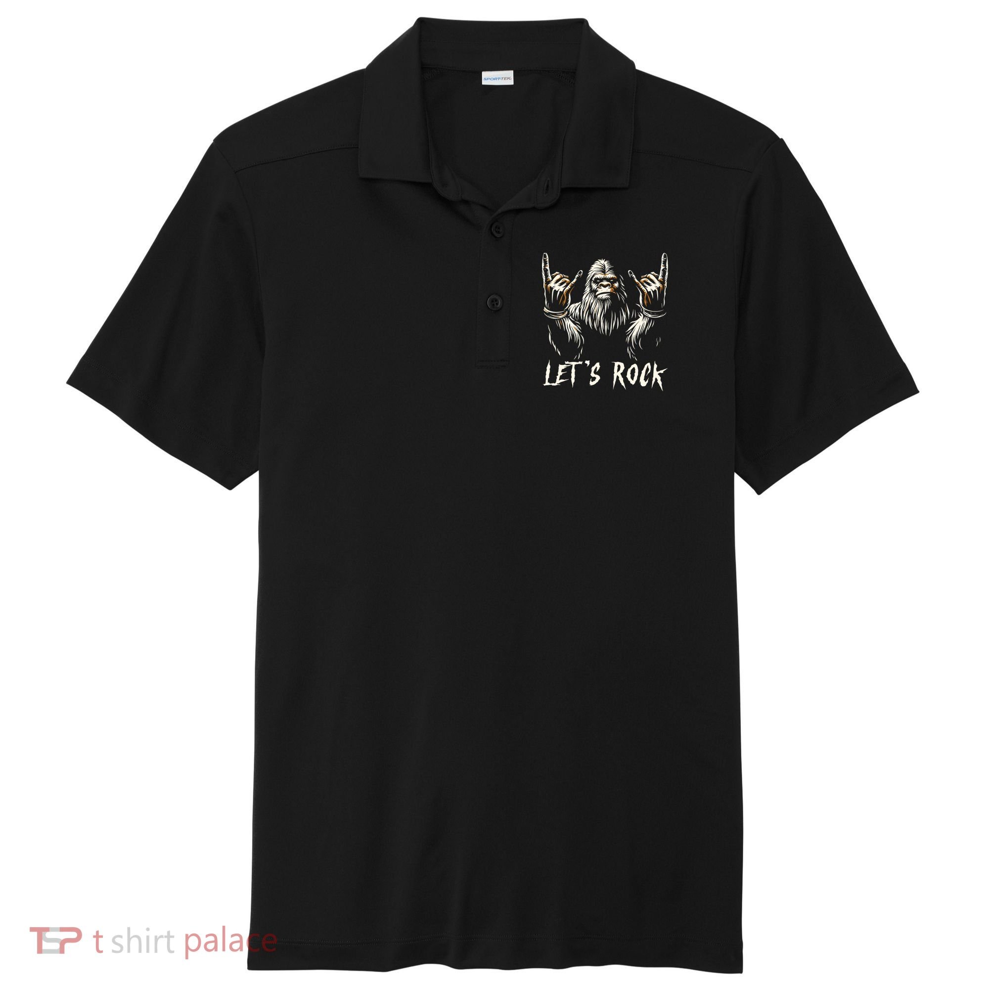 Bigfoot Rock On Funny Sasquatch Rock And Roll LetS Rock Sport-Tek Posi-UV Pro Polo
