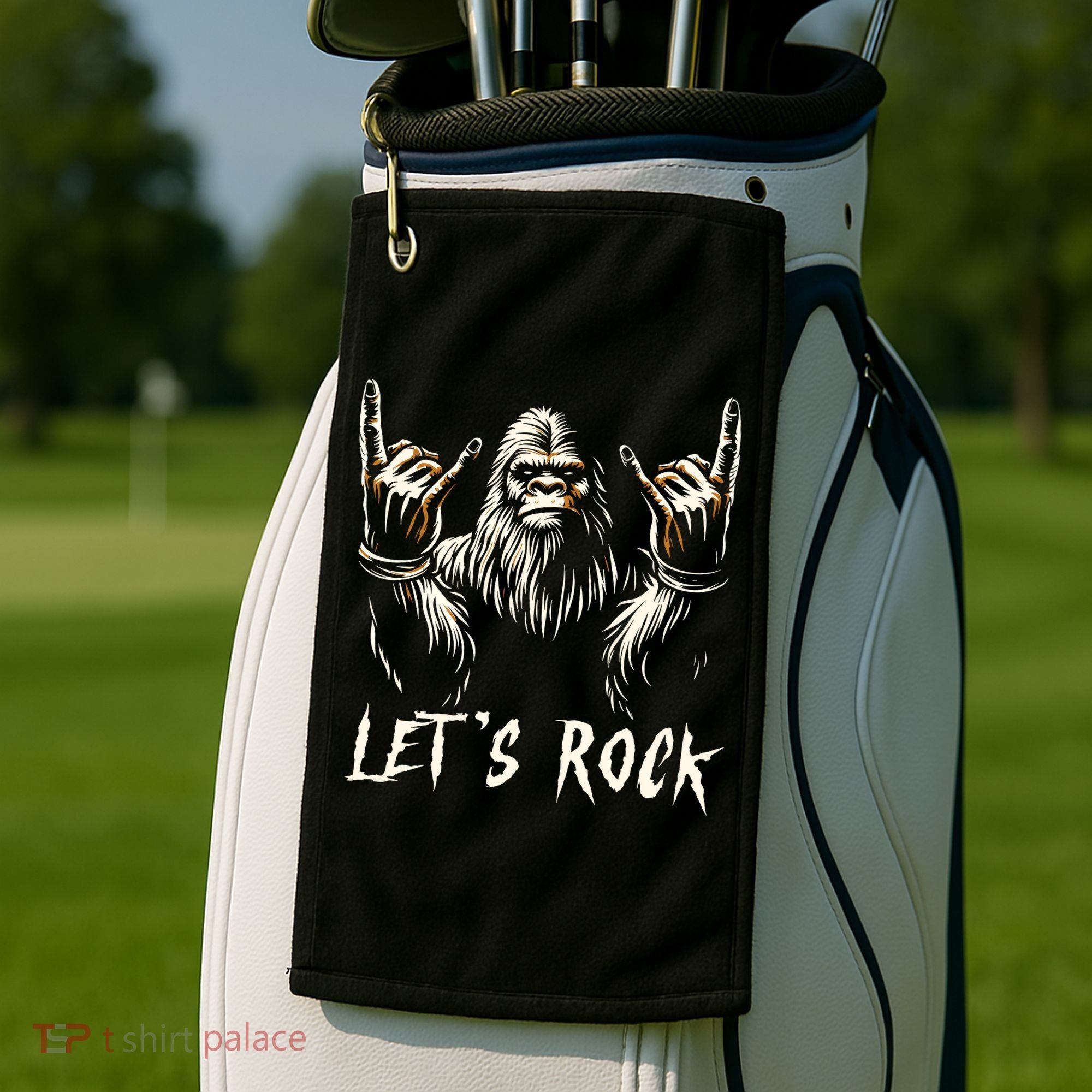 Bigfoot Rock On Funny Sasquatch Rock And Roll LetS Rock Golf Towel