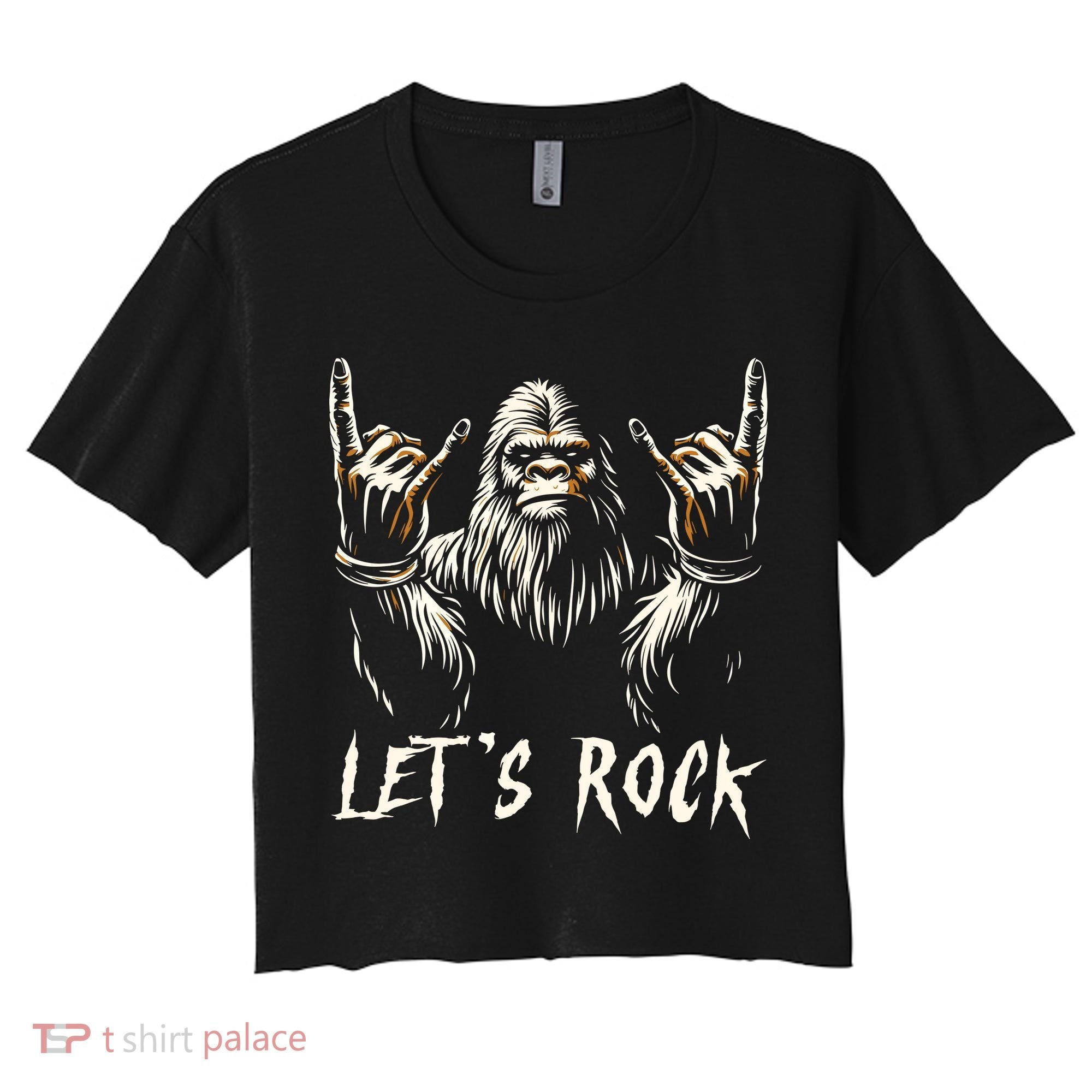 Bigfoot Rock On Funny Sasquatch Rock And Roll LetS Rock Women's Crop Top Tee