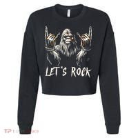 Bigfoot Rock On Funny Sasquatch Rock And Roll LetS Rock Cropped Pullover Crew thumb 0