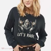Bigfoot Rock On Funny Sasquatch Rock And Roll LetS Rock Cropped Pullover Crew thumb 2