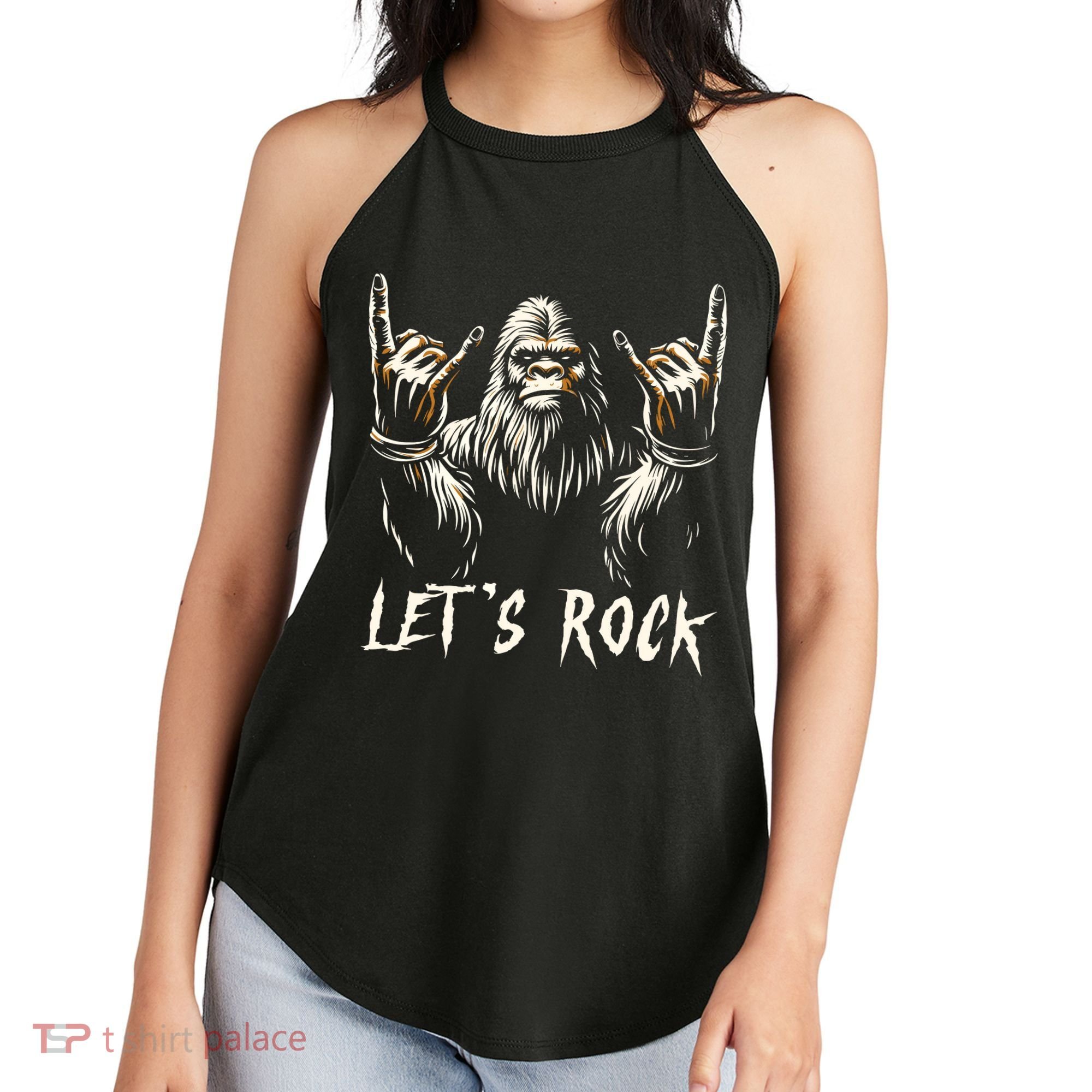 Bigfoot Rock On Funny Sasquatch Rock And Roll LetS Rock Women's Perfect Tri Rocker Tank