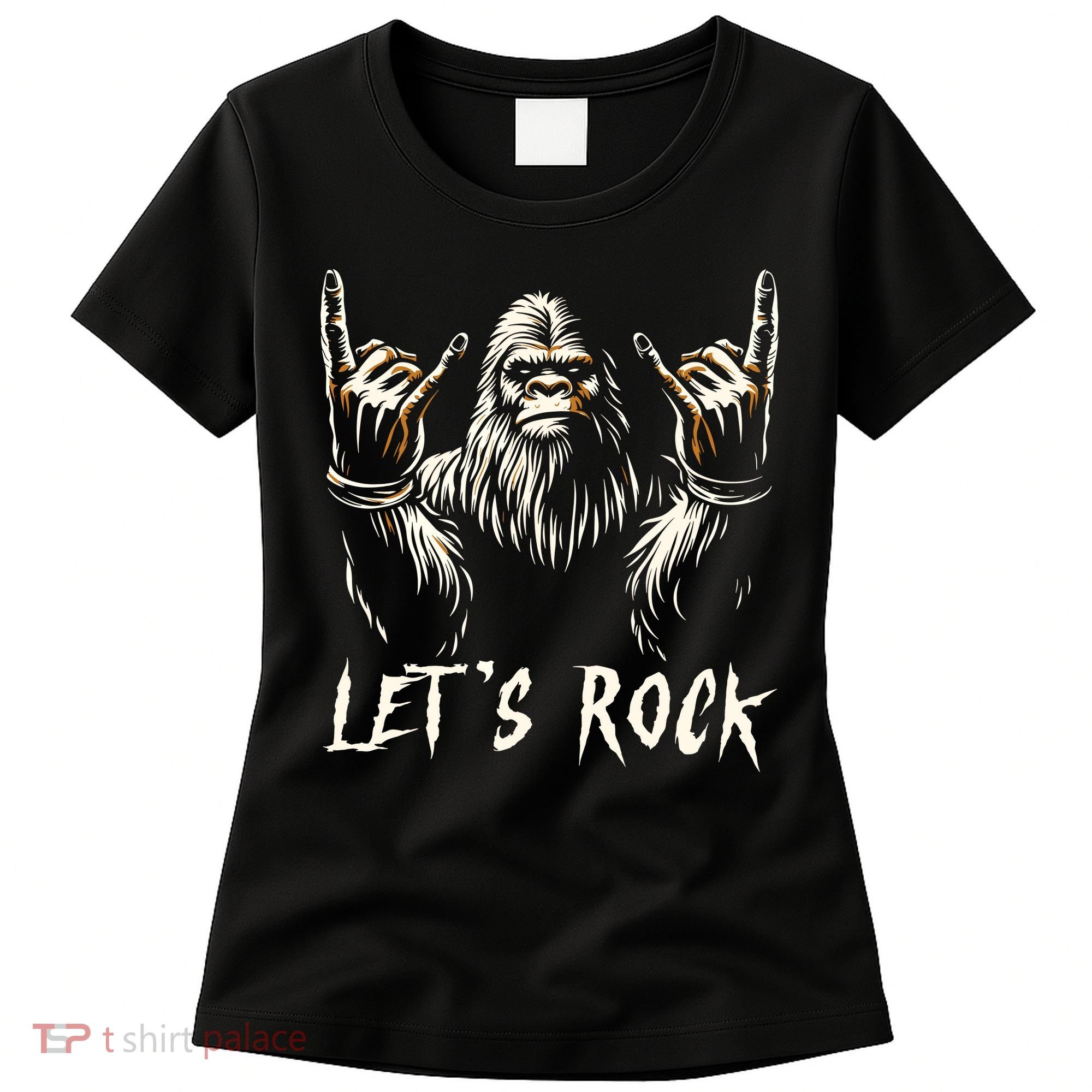 Bigfoot Rock On Funny Sasquatch Rock And Roll LetS Rock Women's T-Shirt