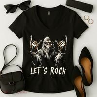 Bigfoot Rock On Funny Sasquatch Rock And Roll LetS Rock Women's V-Neck T-Shirt thumb 2