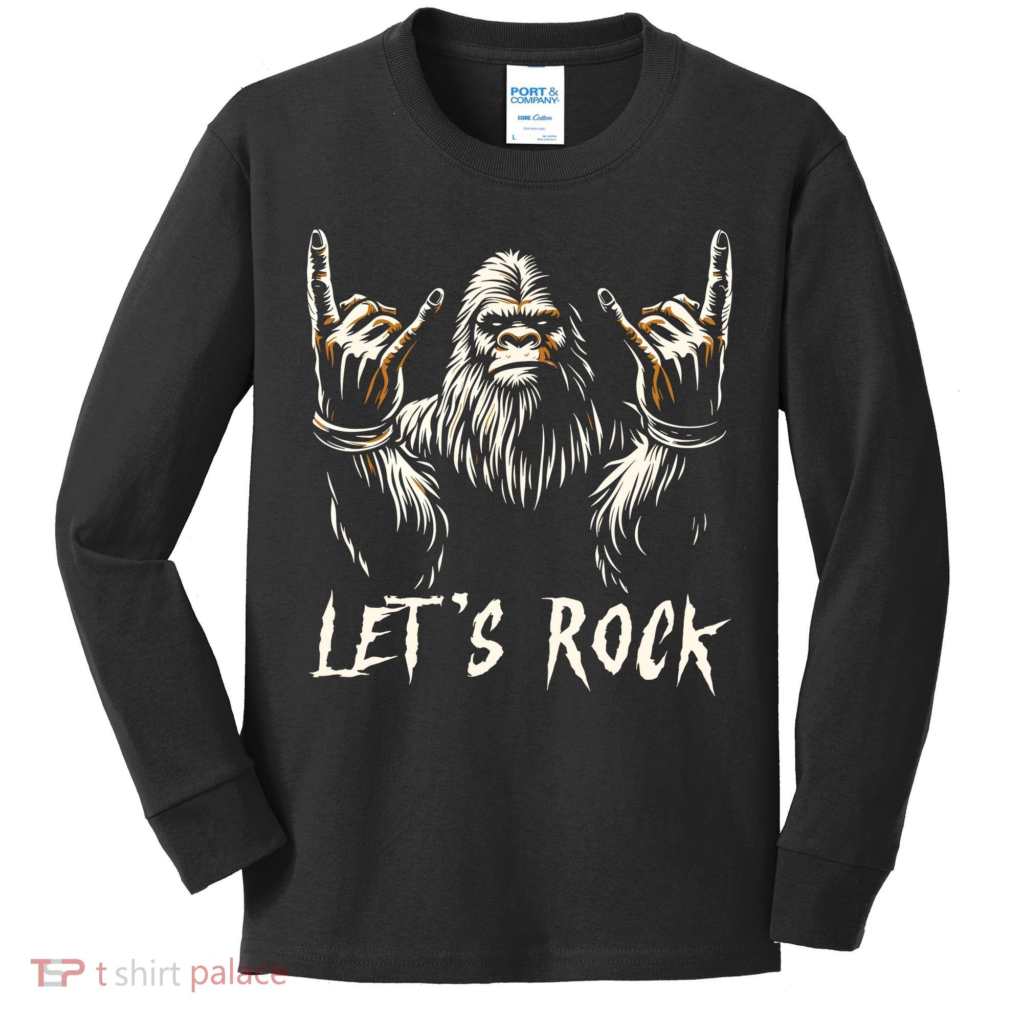 Bigfoot Rock On Funny Sasquatch Rock And Roll LetS Rock Kids Long Sleeve Shirt