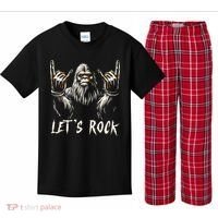 Bigfoot Rock On Funny Sasquatch Rock And Roll LetS Rock Kids Plaid Pajama Set thumb 0