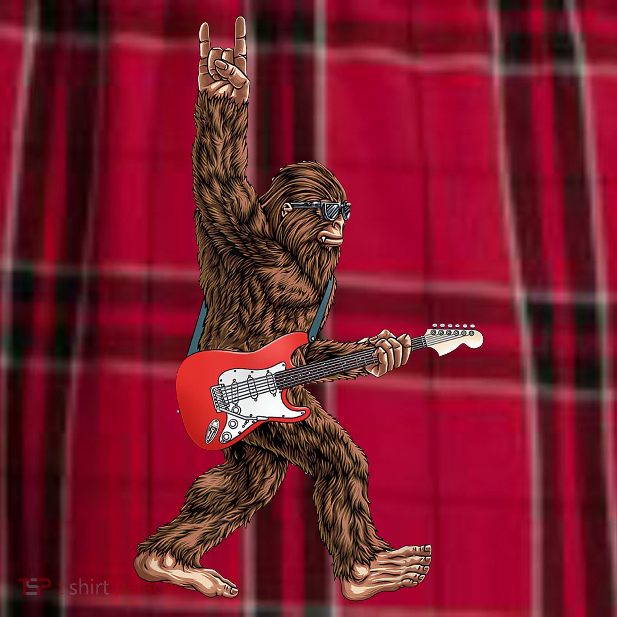 Bigfoot Rock On Guitar Men's Flannel Plaid Pajama Pants