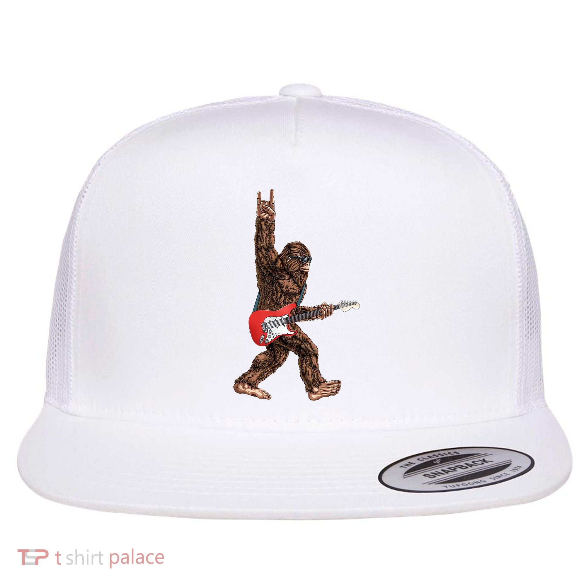 Bigfoot Rock On Guitar Flat Bill Trucker Hat