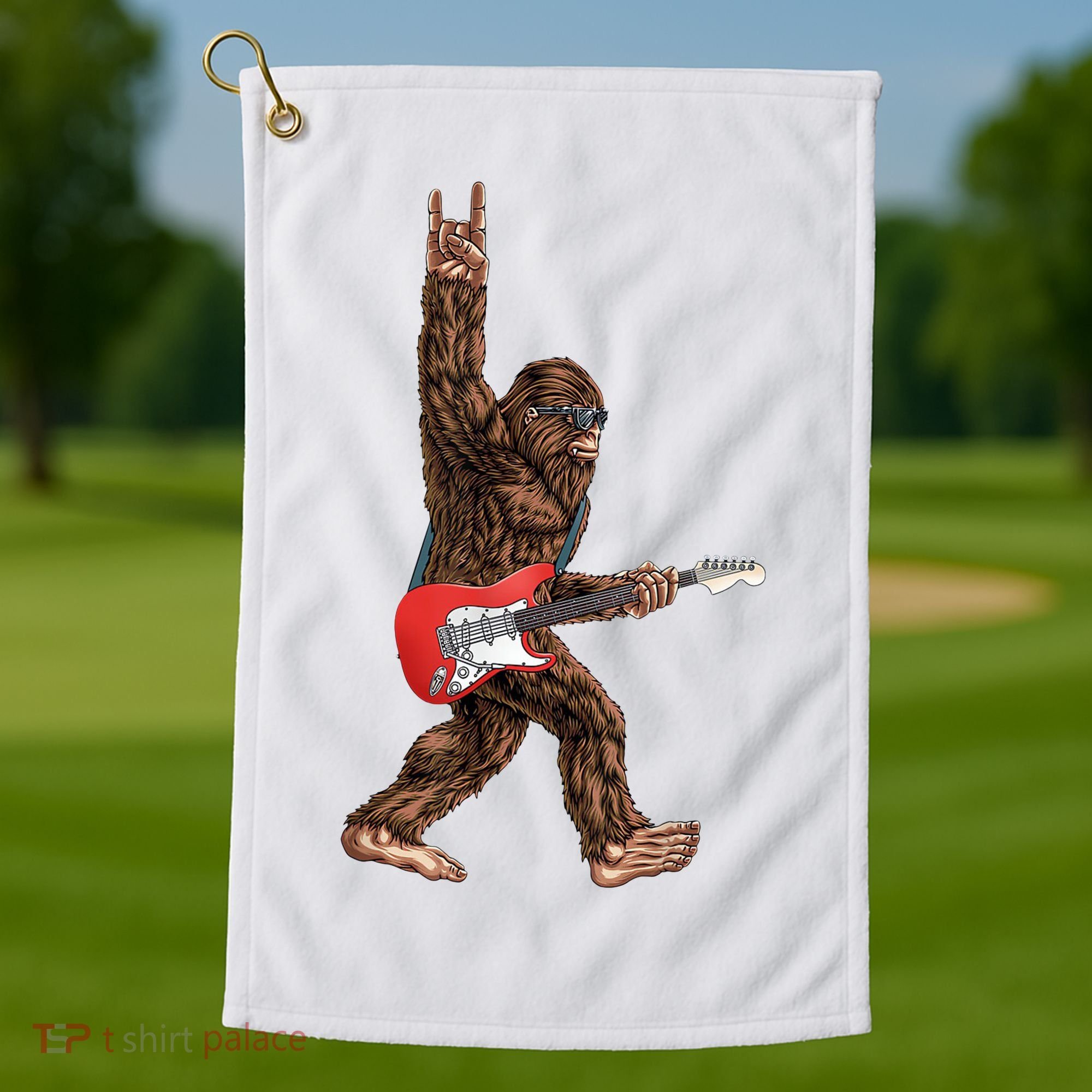 Bigfoot Rock On Guitar Golf Towel