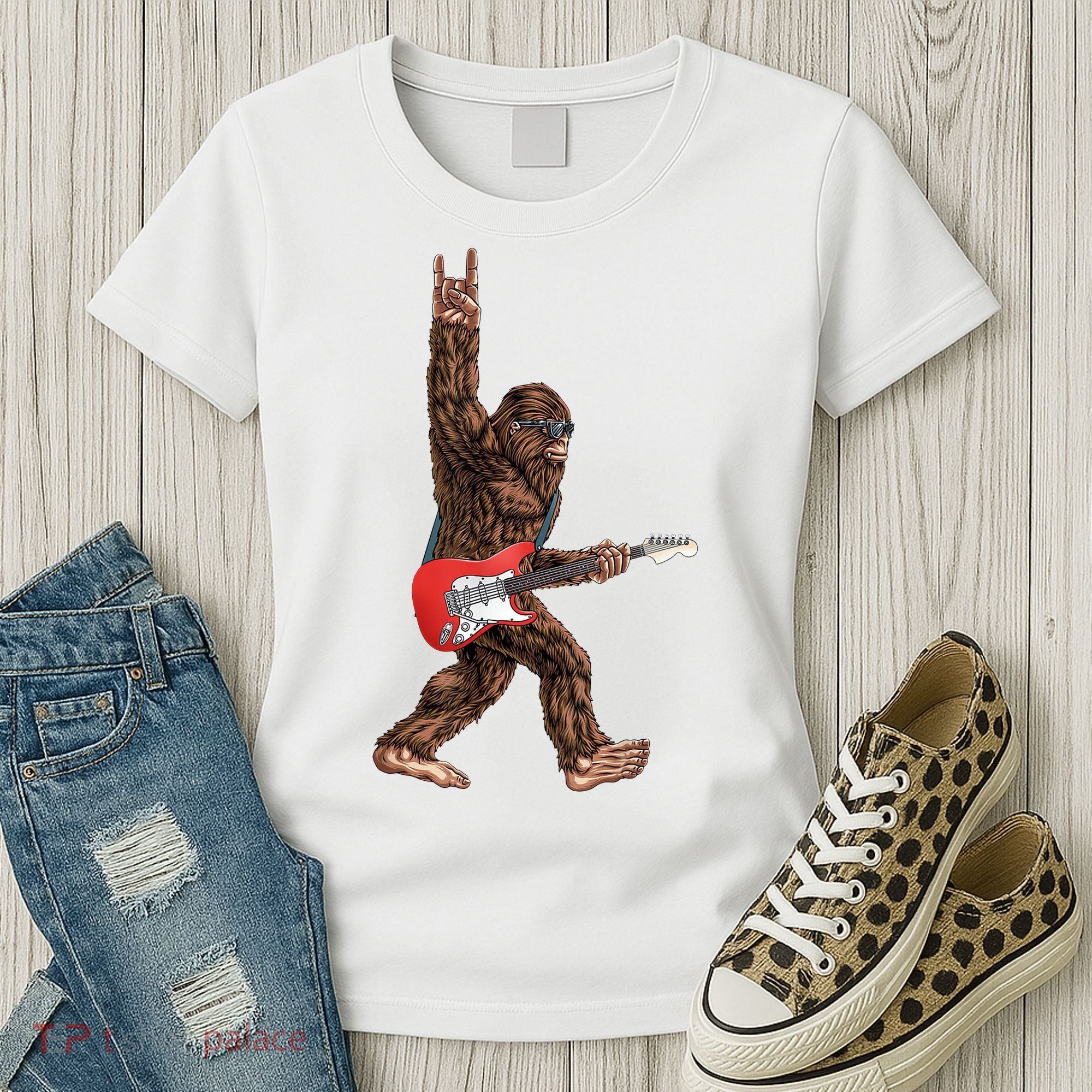 Bigfoot Rock On Guitar Women's T-Shirt