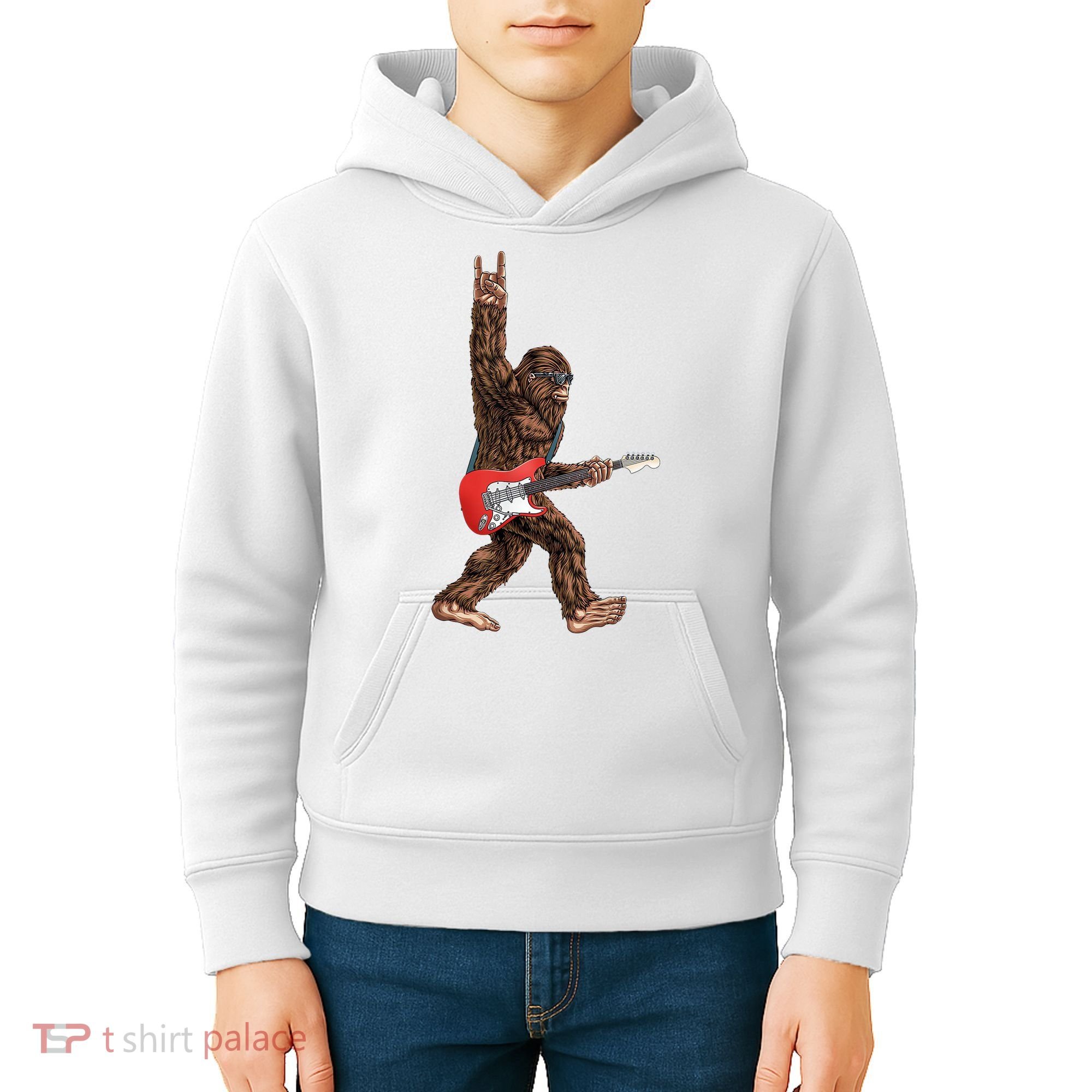 Bigfoot Rock On Guitar Kids Hoodie