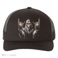 Bigfoot Rock On Sasquatch Rock And Roll Funny Rocker Yupoong Adult 5-Panel Trucker Hat thumb 0