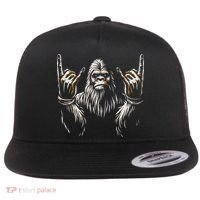 Bigfoot Rock On Sasquatch Rock And Roll Funny Rocker Flat Bill Trucker Hat thumb 0