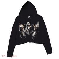 Bigfoot Rock On Sasquatch Rock And Roll Funny Rocker Crop Fleece Hoodie thumb 0