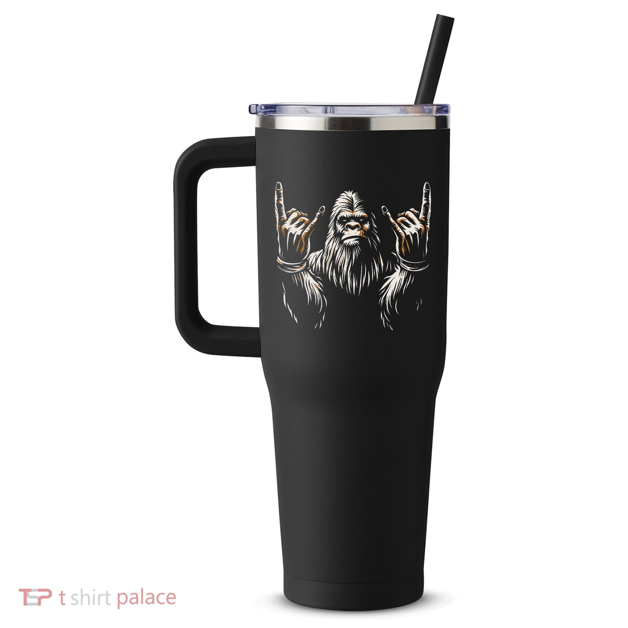 Bigfoot Rock On Sasquatch Rock And Roll Funny Rocker 40oz Vacuum Insulated Stainless Steel Travel Tumbler