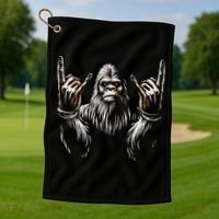 Bigfoot Rock On Sasquatch Rock And Roll Funny Rocker Golf Towel thumb 1