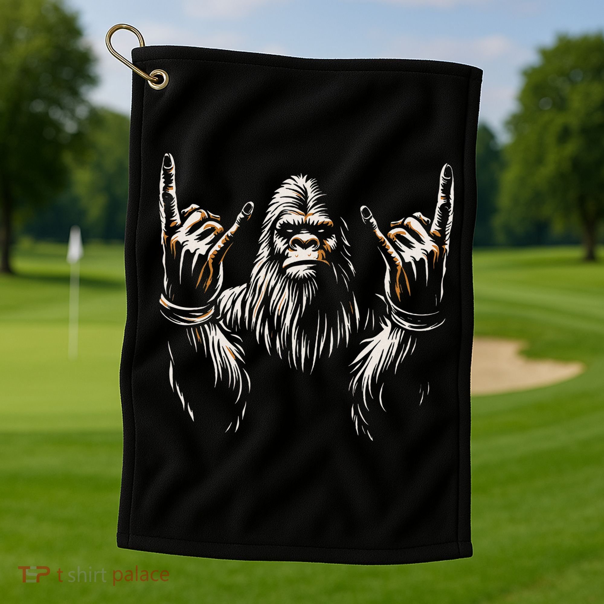 Bigfoot Rock On Sasquatch Rock And Roll Funny Rocker Golf Towel