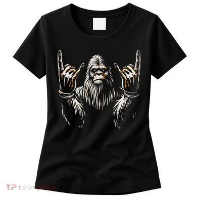 Bigfoot Rock On Sasquatch Rock And Roll Funny Rocker Women's T-Shirt