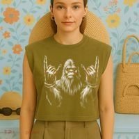 Bigfoot Rock On Sasquatch Rock And Roll Funny Rocker Garment-Dyed Women's Muscle Tee thumb 4