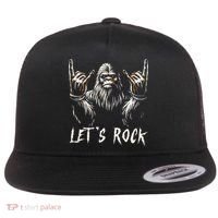 Bigfoot Rock On Funny Sasquatch Rock And Roll LetS Rock Flat Bill Trucker Hat thumb 0