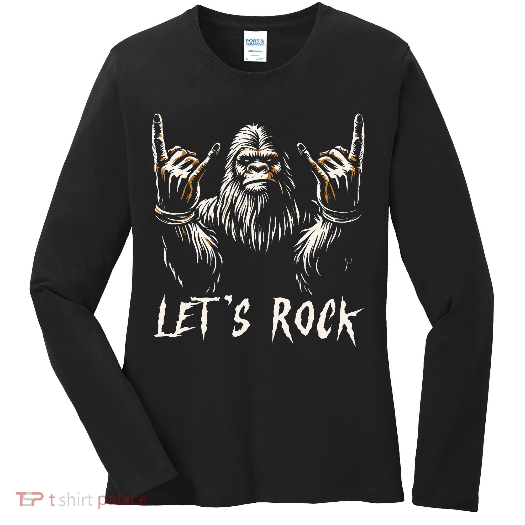 Bigfoot Rock On Funny Sasquatch Rock And Roll LetS Rock Women's Long Sleeve Shirt
