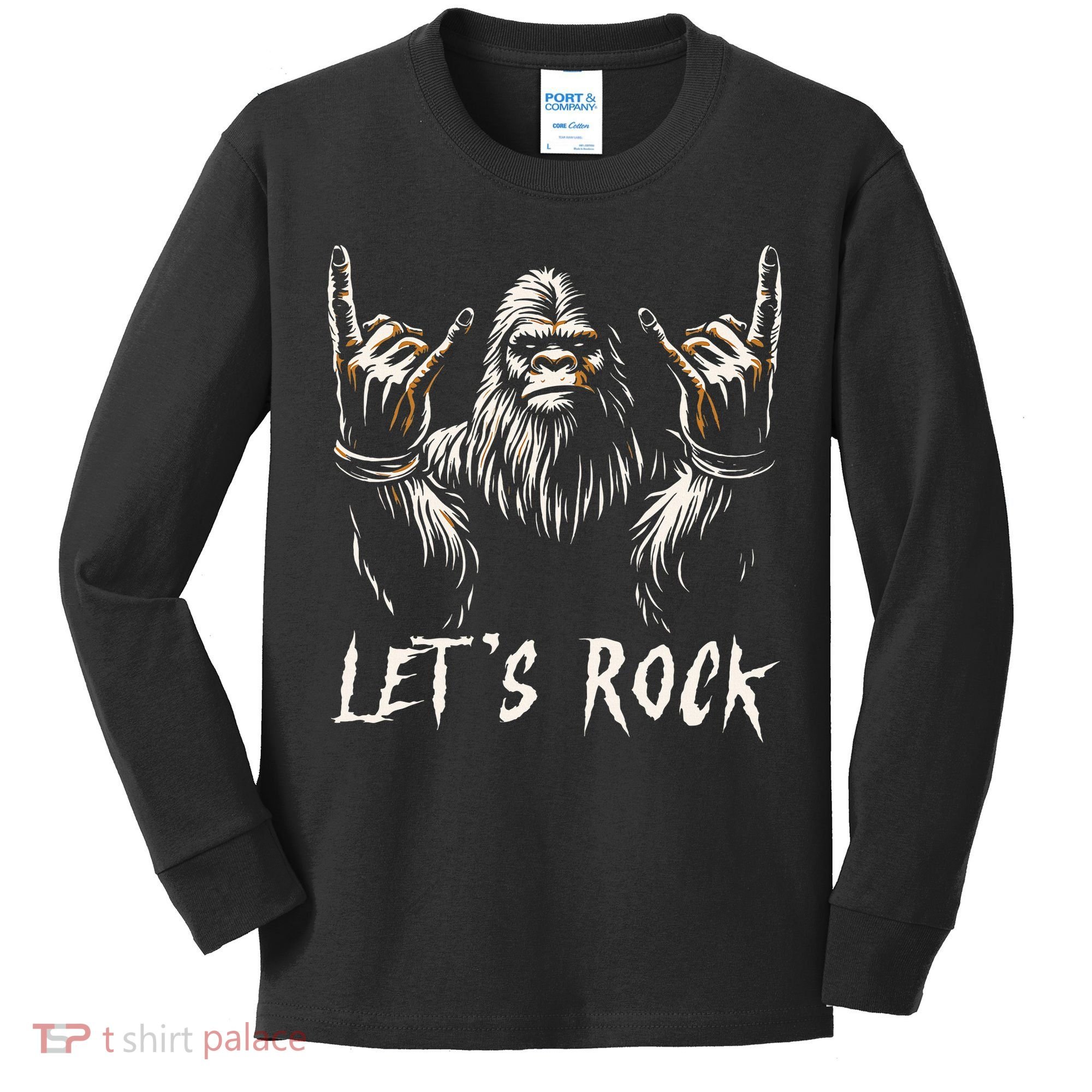 Bigfoot Rock On Funny Sasquatch Rock And Roll LetS Rock Kids Long Sleeve Shirt
